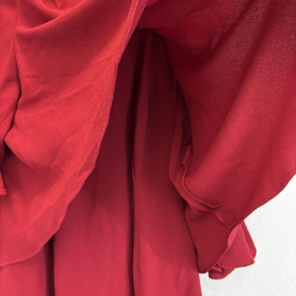 Adrianna Papell Red Flutter Party Dress Womens 16W Cold Shoulder Midi Cocktail - Picture 13 of 15